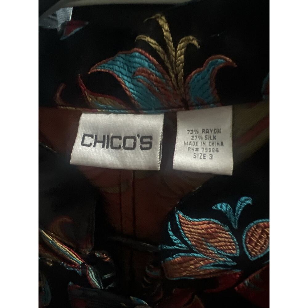 Chico’s Asian Inspired Brocade Jacket Mandarin Collar Silk Blend Size 3/Large - Picture 9 of 9